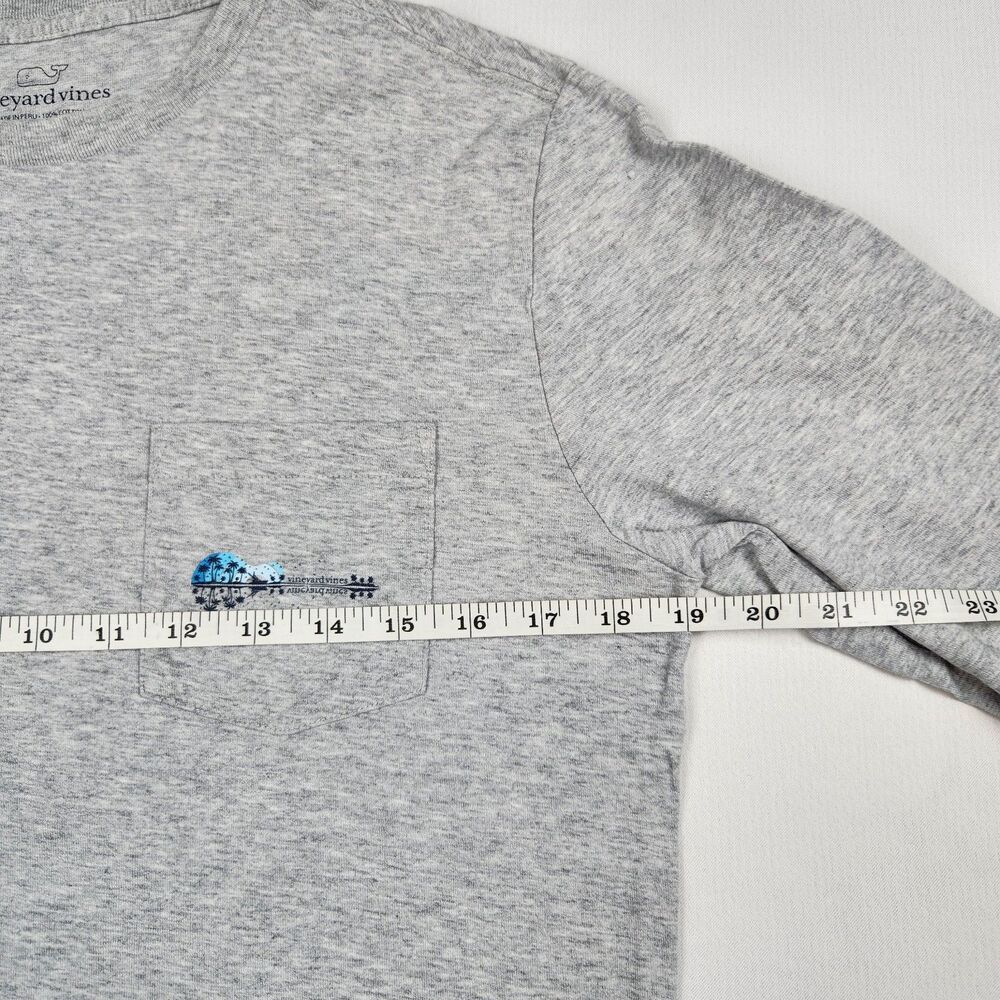 Vineyard Vines Long Sleeve Pocket T-Shirt Gray Men S Tropical Design Text Sleeve - Picture 7 of 9